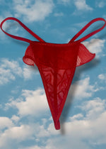 90s Flutter-Ruffle Mesh Sheer Thong Panty | Red Hot