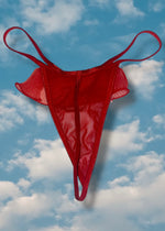 90s Flutter-Ruffle Mesh Sheer Thong Panty | Red Hot