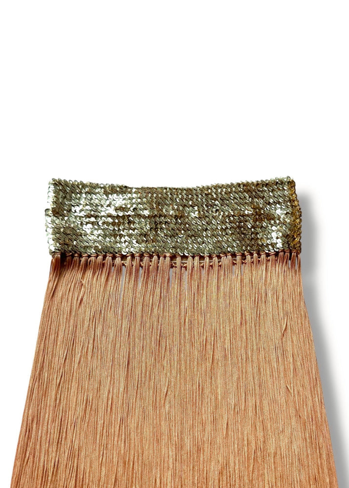 90s Showgirl Handmade Gold Fringe Sequin Tube Top Dress / Flapper Midi Skirt – Vintage Costume