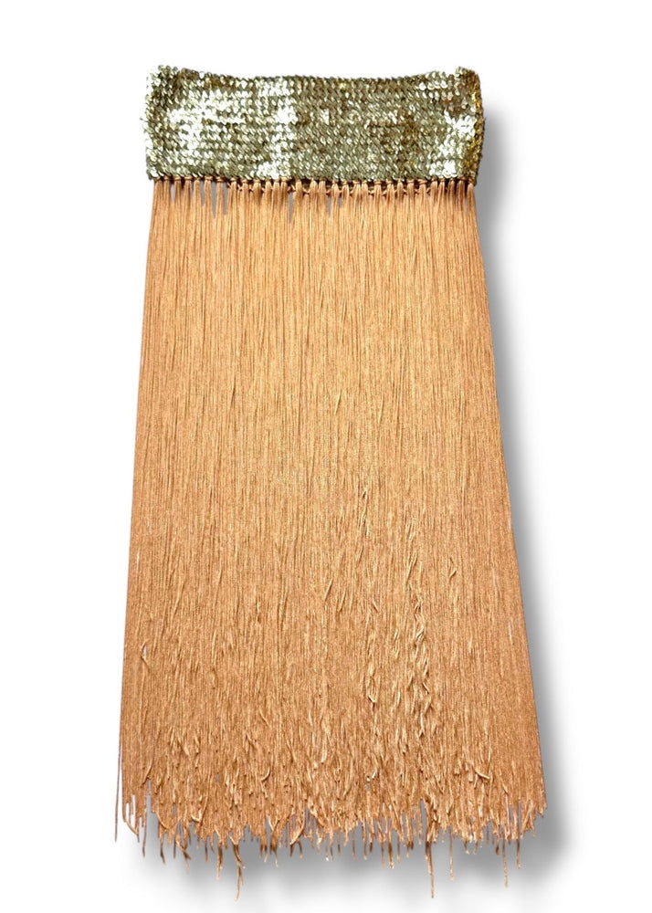 90s Showgirl Handmade Gold Fringe Sequin Tube Top Dress / Flapper Midi Skirt – Vintage Costume