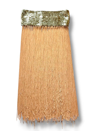 90s Showgirl Handmade Gold Fringe Sequin Tube Top Dress / Flapper Midi Skirt – Vintage Costume