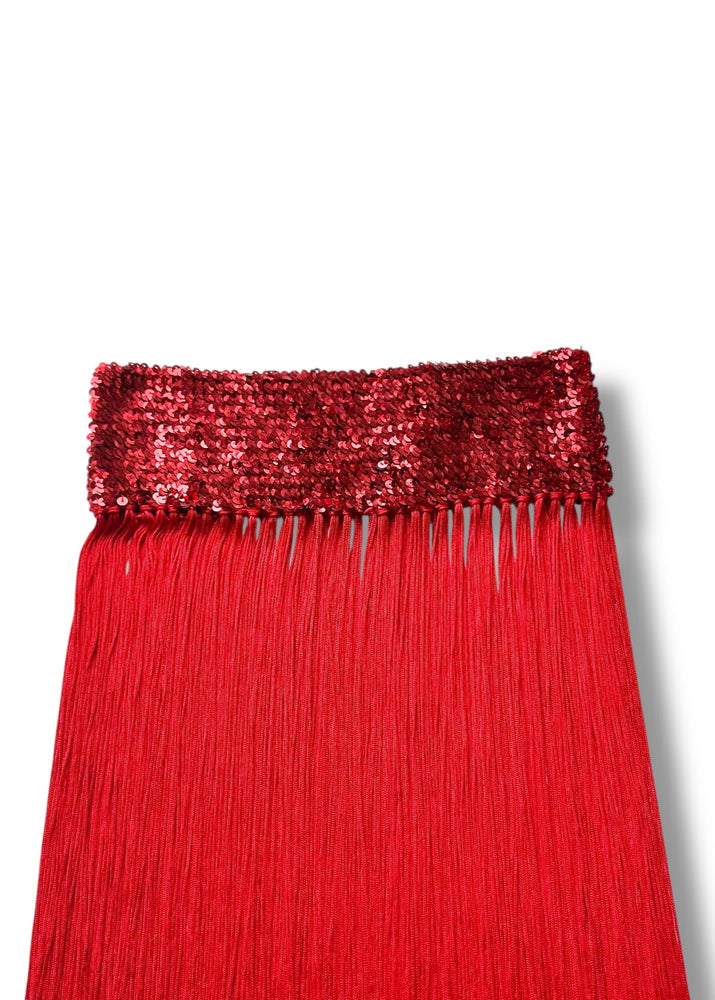 90s Showgirl Handmade Red Fringe Sequin Tube Top Dress / Flapper Midi Skirt – Vintage Costume