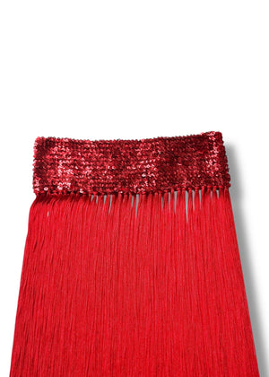 90s Showgirl Handmade Red Fringe Sequin Tube Top Dress / Flapper Midi Skirt – Vintage Costume
