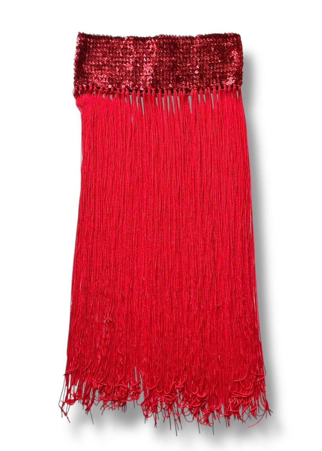 Red scarf with fringe on a white background