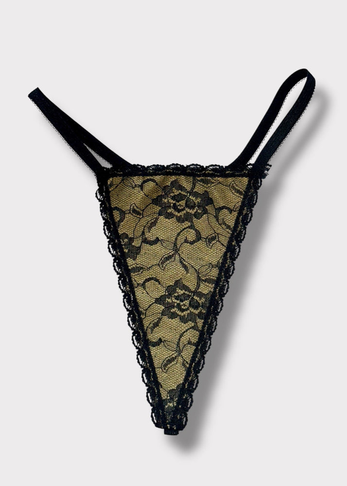 90s High-Leg Black | Gold Thong-Panty “One Size” | USA-Made Lingerie