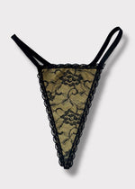 90s High-Leg Black | Gold Thong-Panty “One Size” | USA-Made Lingerie
