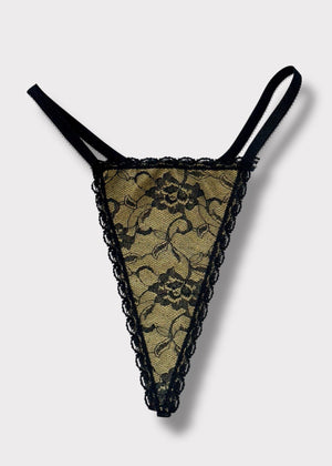 90s High-Leg Black | Gold Thong-Panty “One Size” | USA-Made Lingerie