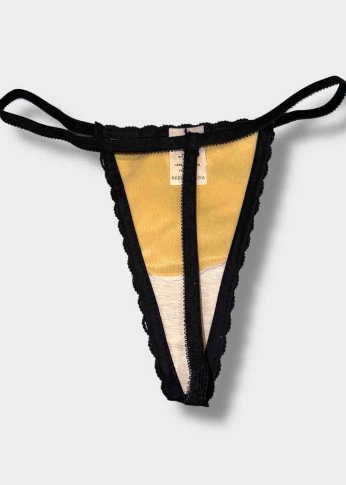 90s High-Leg Black | Gold Thong-Panty “One Size” | USA-Made Lingerie