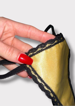 90s High-Leg Black | Gold Thong-Panty “One Size” | USA-Made Lingerie