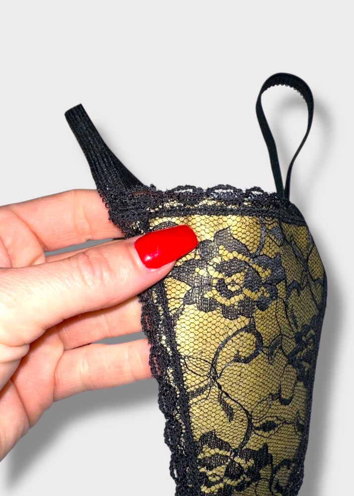 90s High-Leg Black | Gold Thong-Panty “One Size” | USA-Made Lingerie