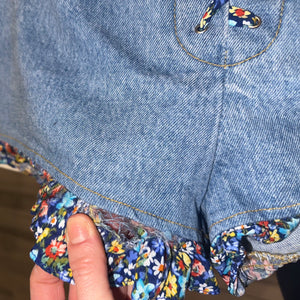 90s Lace-Up Ruffle Hem High Waisted Jorts | Vintage Paris Blues
