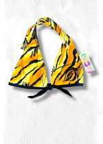90s Plunge Hanky Tie-Front Halter Bikini Top | Boho Animal Print | USA-Made Retro