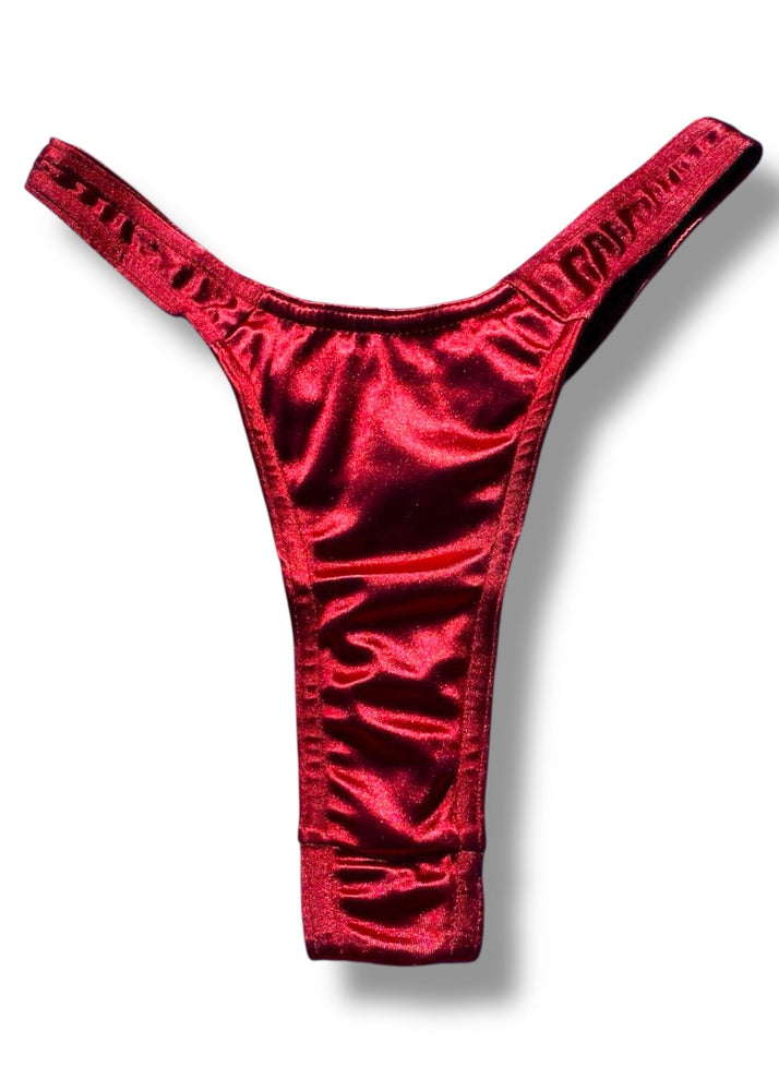 Satin Shimmer Ultra Flattering Thong Bikini Bottom | Cranberry
