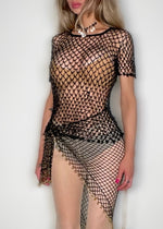 90s Sheer Hand-Beaded Crochet Fringe Blouse – Festival Y2K Deadstock Top