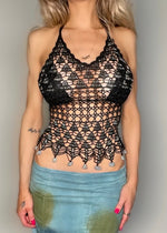 90s Beaded Crochet Halter Cami – Sheer Backless Vintage Cover-Up