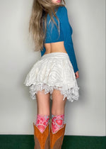 90s Fairycore Ivory Linen Mini Skirt – Asymmetrical Beaded Hem