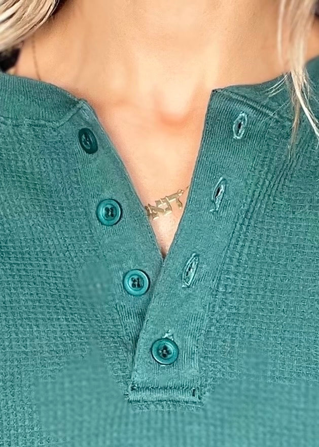 90s GAP Oversized Thermal Henley - Forest Green Deadstock Vintage Top