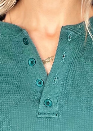 90s GAP Oversized Thermal Henley - Forest Green Deadstock Vintage Top
