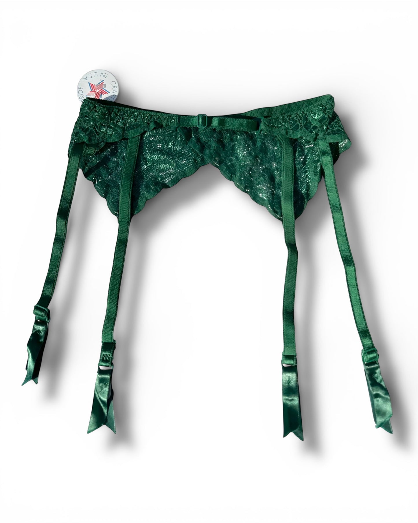 1990s USA Made Green Lace Garter Belt Deadstock Denali Brand 1990s USA Made Green Lace Garter Belt Deadstock Denali Brand