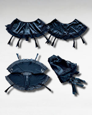 90s Vintage Satin Sheer Garter Skirt Thong Set | USA-Made