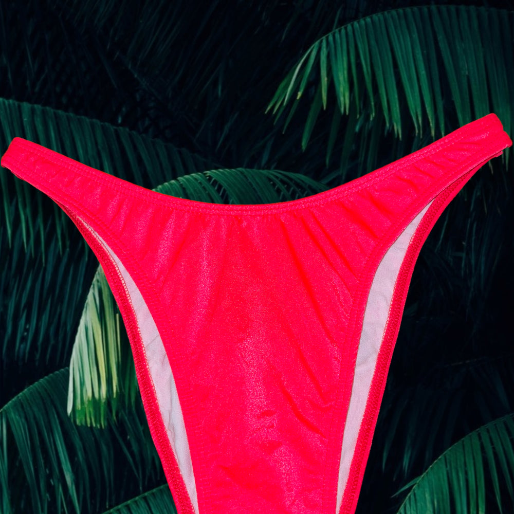 Neon Guava Vintage Bikini Bottom | Retro V-Shaped High-Cut Bikini Bottom
