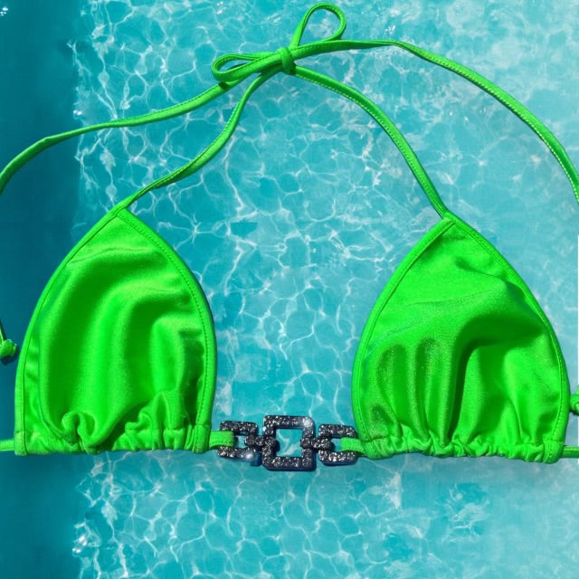 
                      
                        Y2K Neon Lime Green Triangle Bikini Top | Diamanté Charm Bling
                      
                    