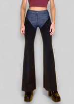 Rare Small Mid Rise Chap-Style Flared Leg Patchwork Pant | Y2K Bebe Tapered Bell Bottom Trouser