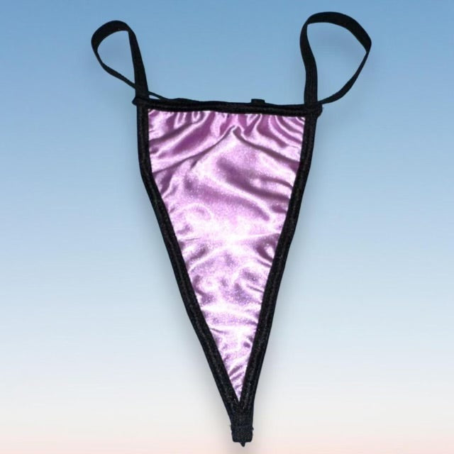 Skimpy Shimmer Satin Thong Panty | Black & Lilac