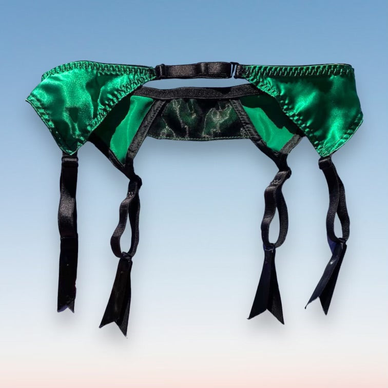 
                      
                        Satin Mid-Waist Garter Belt | Emerald Green
                      
                    