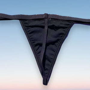 Diamanté Charm Bow Thong Panty | Black & Pastel Pink