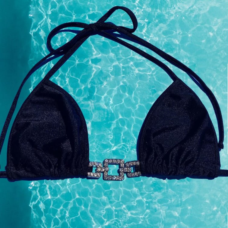 Y2K Bling Bikini Top | Black Shimmer