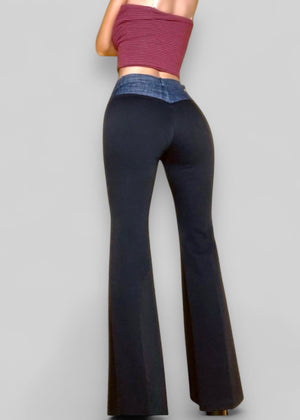 Rare Small Mid Rise Chap-Style Flared Leg Patchwork Pant | Y2K Bebe Tapered Bell Bottom Trouser