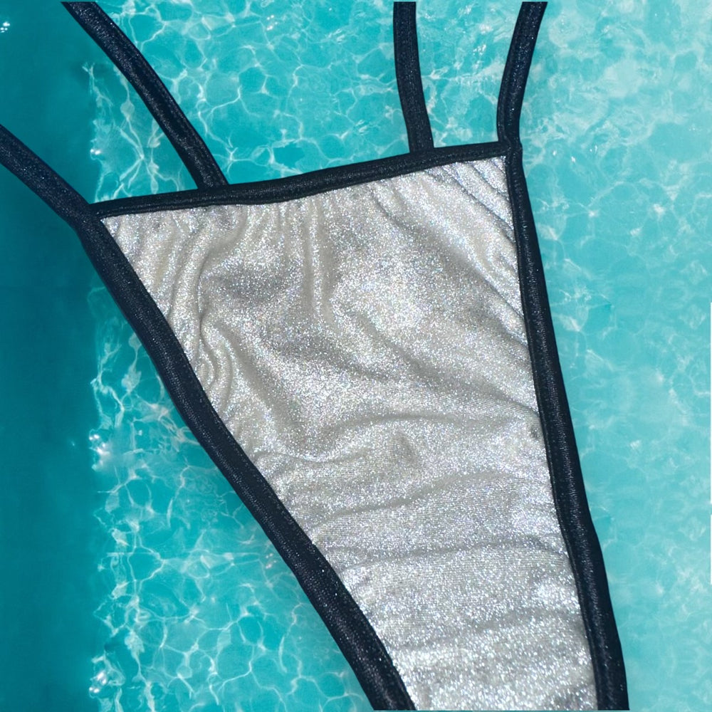 
                      
                        Y2K Strappy Thong Ringer Bikini Bottom | Metallic Silver
                      
                    