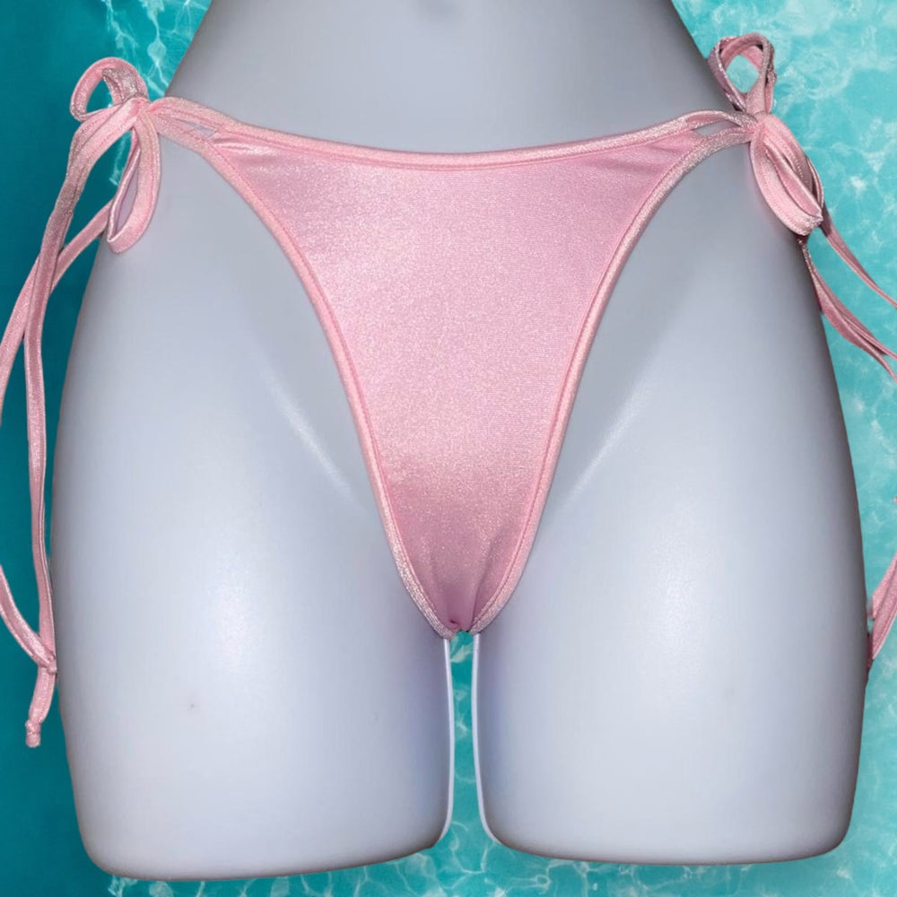 
                      
                        Y2K Double Strap Tie Side Thong Bikini Bottom | Pastel Pink Glam
                      
                    