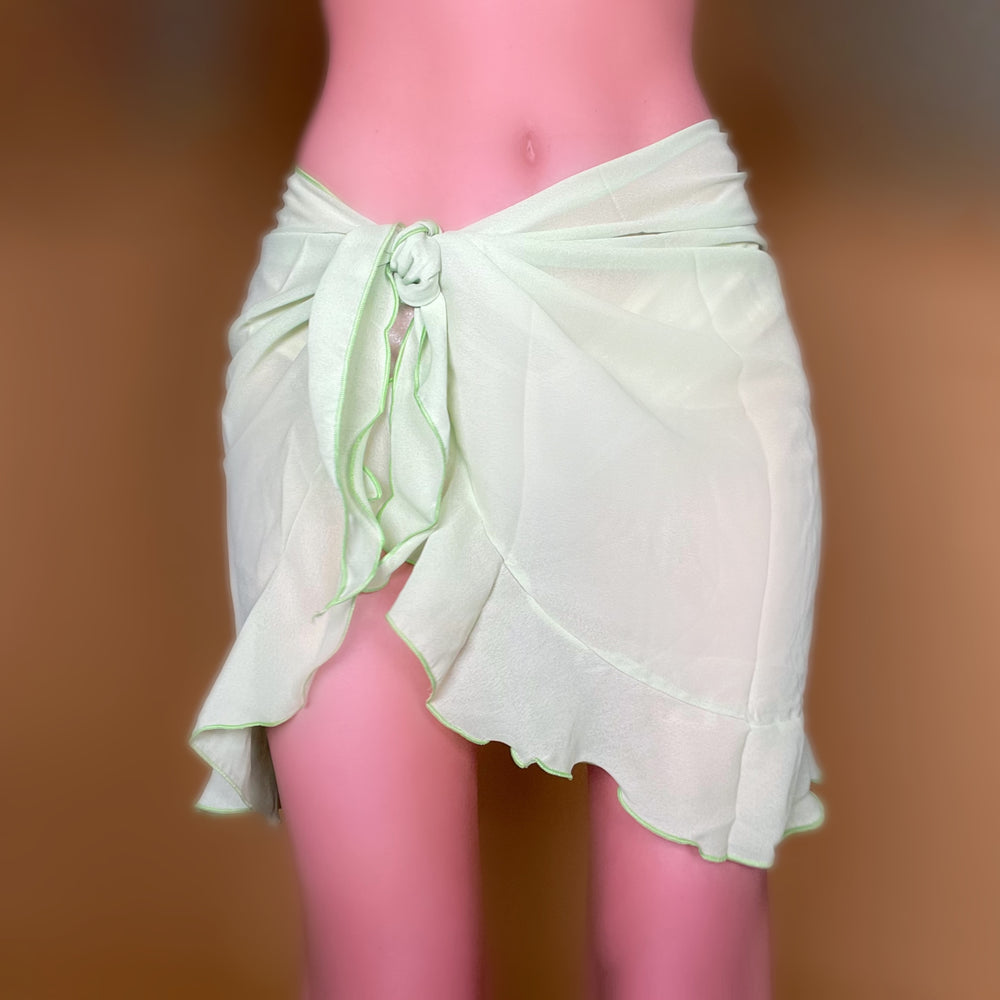 
                  
                    Zuliana Sarong Cover Up Ruffle Mini Skirt Semi-Sheer Chiffon | Keylime
                  
                