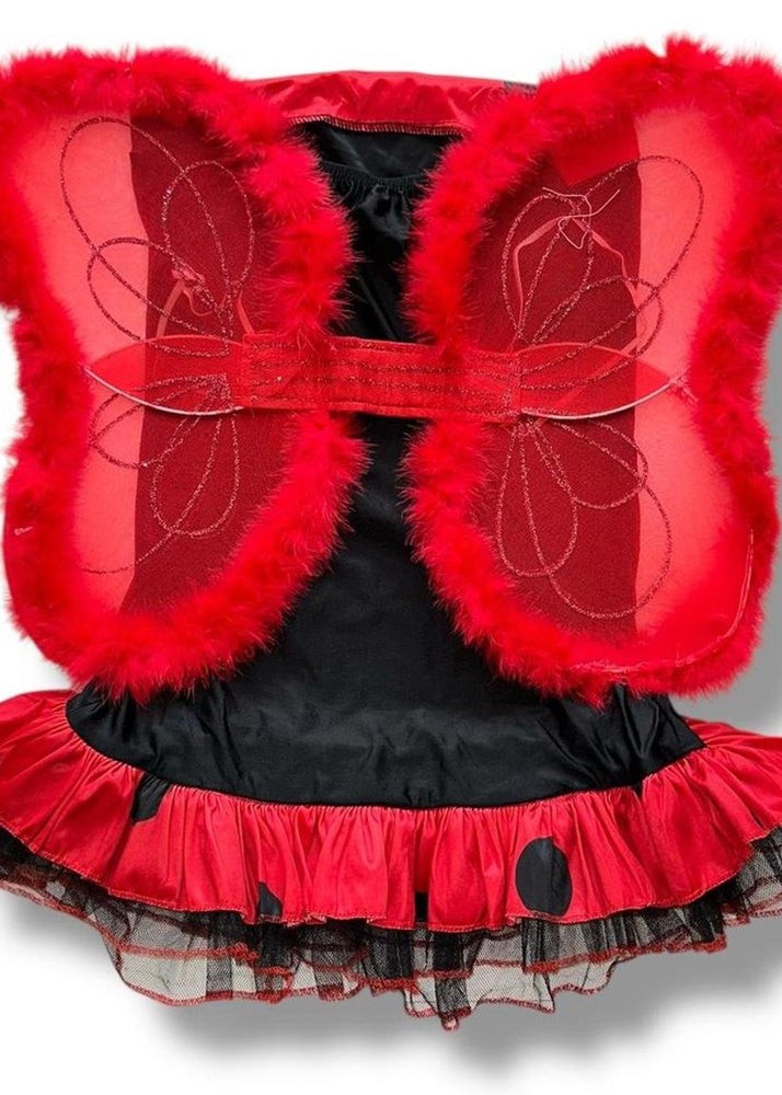 Y2K Ladybug 2PC Costume Set | Red & Black Mini Dress + Sparkly Feather-Trimmed Wings