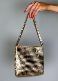 Vintage 1990s Gold Chainmail Mini Purse | Metallic Mesh Shoulder Bag | Y2K Evening Clutch