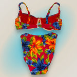 90's Large Retro High Rise Scrunch-Side Swimsuit Bottom, Sexy  U-Wire Bikini Bra Top Matching Set | Vintage Red-Hot Coquette Hawaii