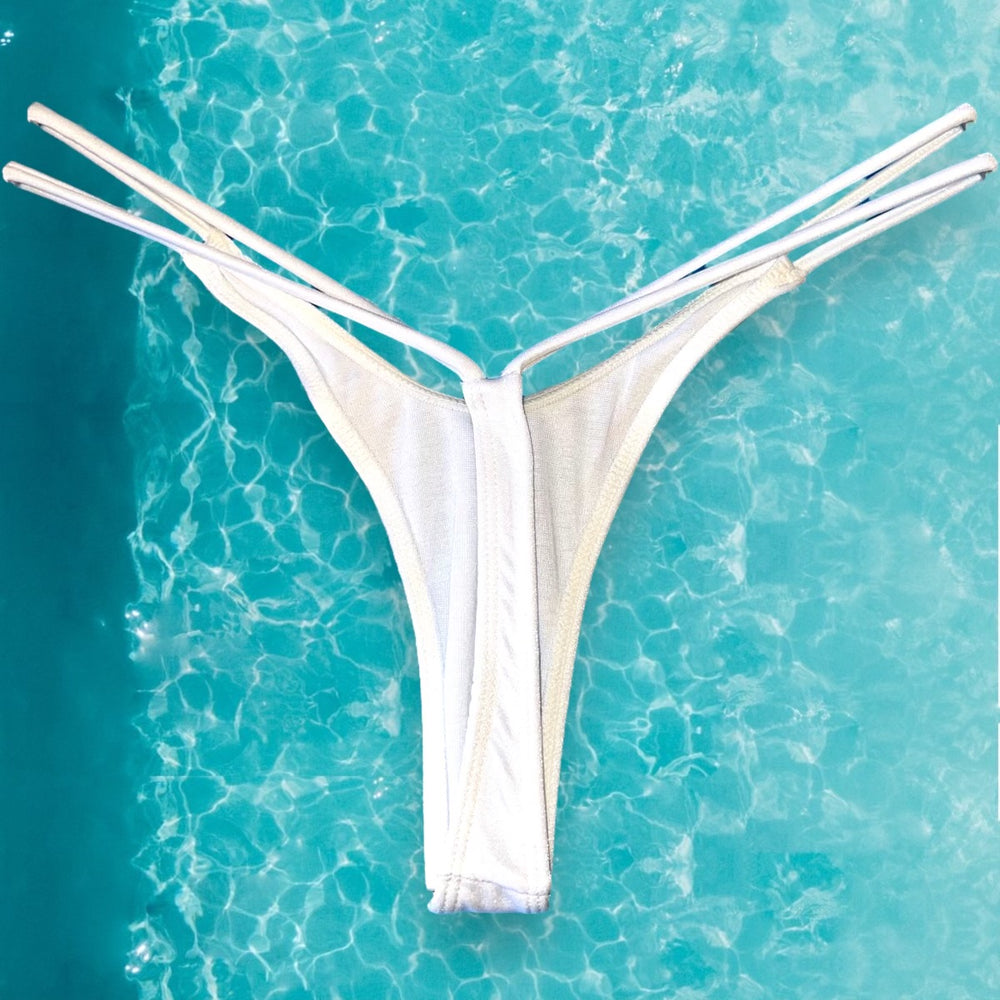 
                      
                        Small Strappy High Leg Thong Bikini Bottom | Bright White
                      
                    