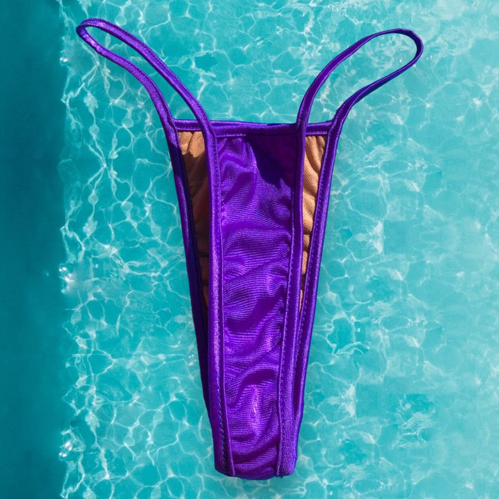 
                      
                        Y2K Skimpy Strappy Thong Bikini Bottom | Purple Glam
                      
                    