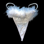 Fluffy White Mesh Gstring Panty Coquette Y2K Valentines Furry Lingerie