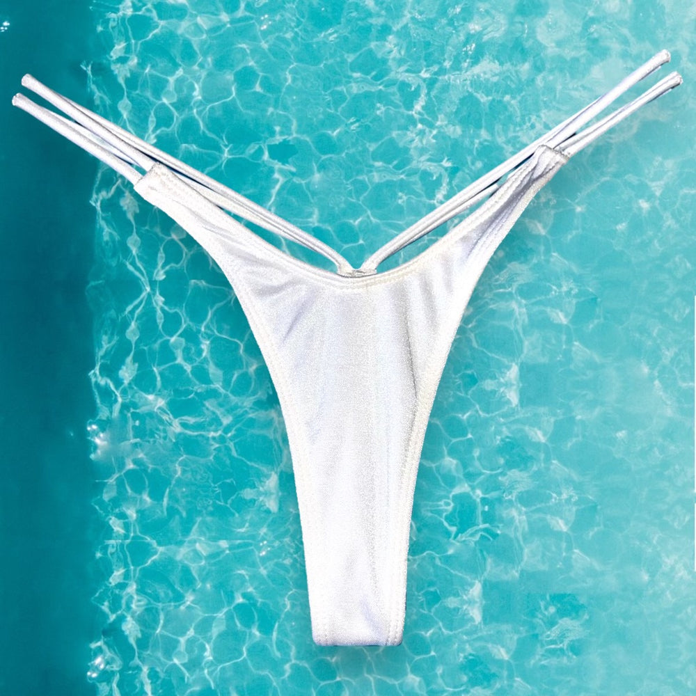 Small Strappy High Leg Thong Bikini Bottom | Bright White