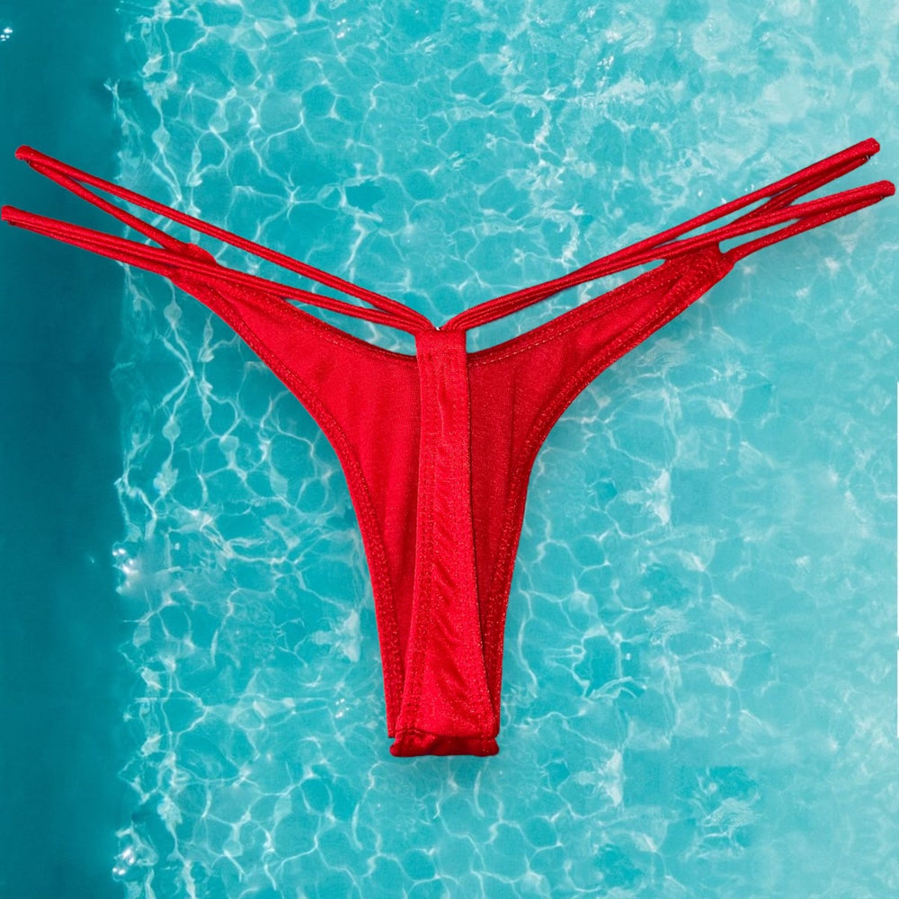 Small Strappy High Leg Thong Bikini Bottom | Red Hot