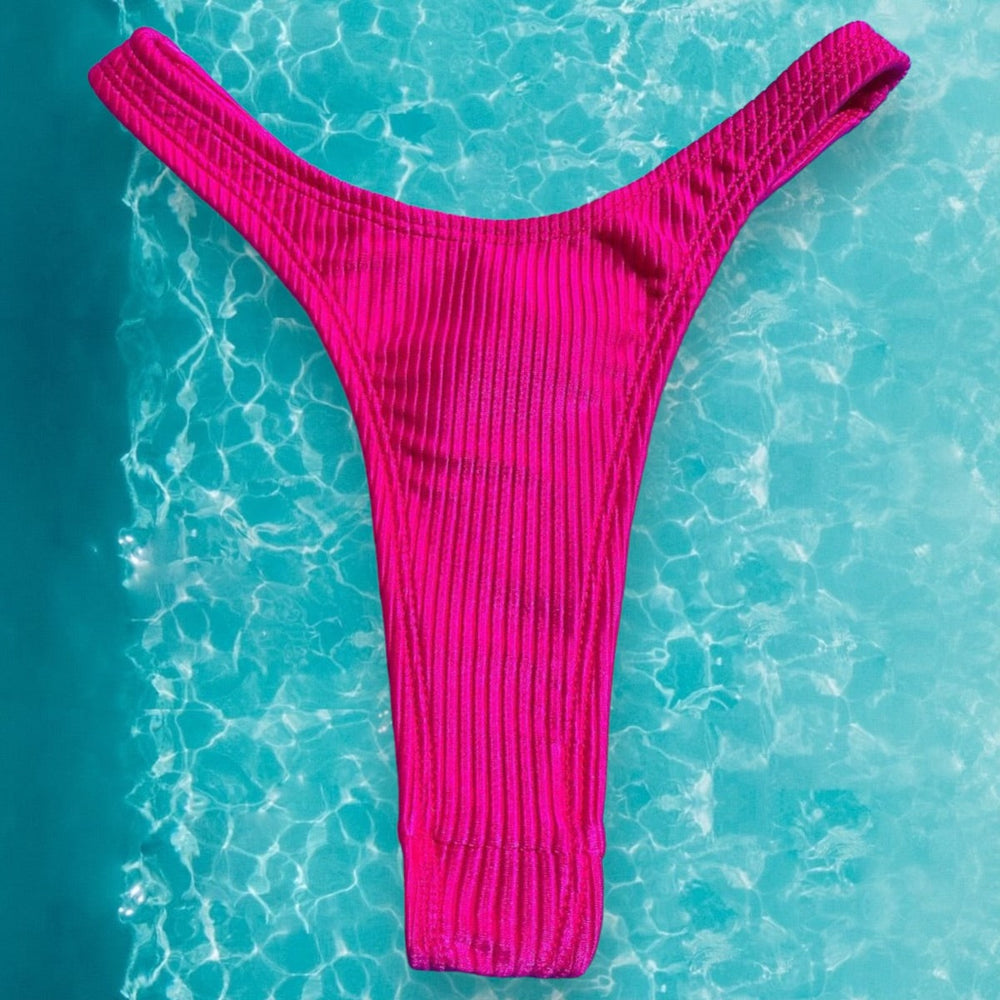 
                      
                        90's Ribbed Retro Shimmer Thong Swimsuit Bottom - Candy Pink
                      
                    