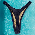 Large 90's Ribbed Thong Bikini Bottom - Black