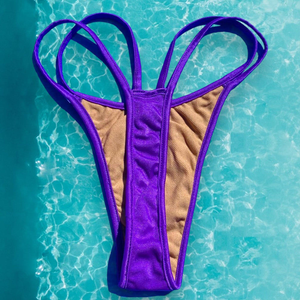 Y2K Double Strap Thong Bikini Bottom | Purple Glam