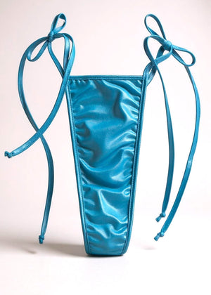 Y2K Tie Side Thong Bikini Bottom – Shimmer Pastel Blue, White & More