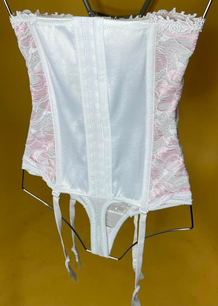 
                  
                    90s Medium Plunge Coquette White Lace-Up Strapless Corset Top | Sexy Ballet-Core,  Pink
                  
                