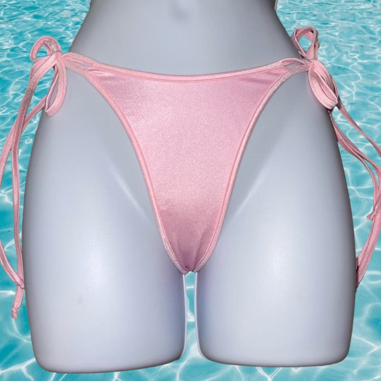Y2K Double Strap Tie Side Thong Bikini Bottom | Pastel Pink Glam