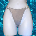 Y2K Double Strap O-Ring Thong Bikini Bottom | Silver Shimmer